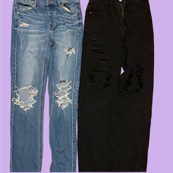American Eagle Outfitters Blue and Black Distressed Boyfriend Jeans - Picture 1 of 8